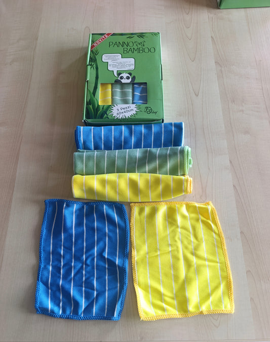 Panno pulizia in fibra naturale di Bambù 350g 40x40cm, ottimi per la pulizia della casa, mobili, vetri, cucina, bagno 3 Pezzi e 1 Panno 18x14 in Omaggio per occhiali e cellulare