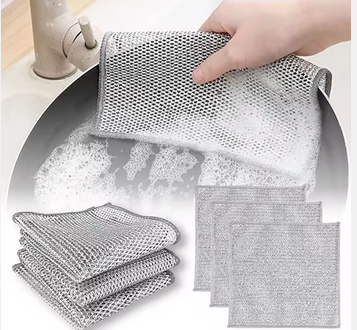 6 PezzI Strofinacci Multiuso in Filo e Spugnette Antigraffio, 20x20 Per La Pulizia Di Stoviglie,Piani di Lavoro (Doppio Strato)