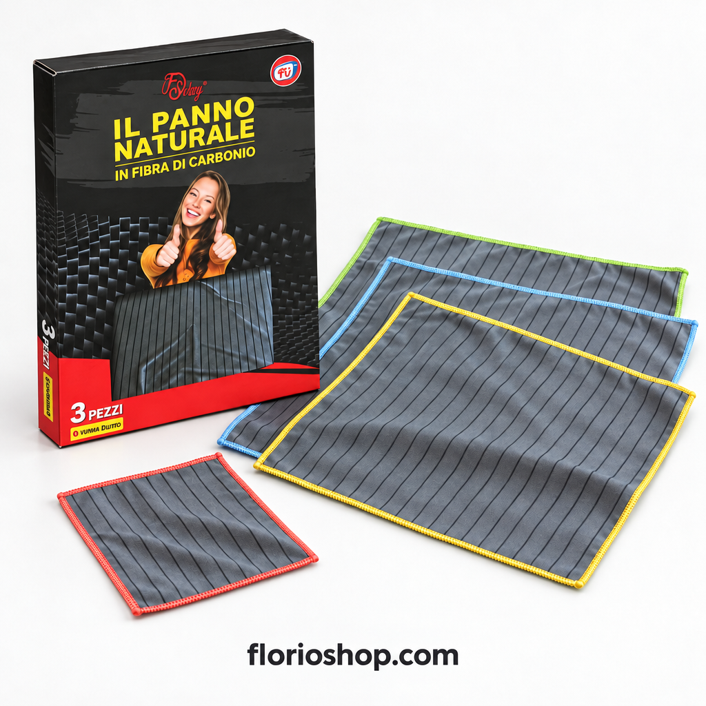 Panno in fibra di carbonio, rimuove polvere e grasso senza prodotti chimici,non lasciano aloni e pelucchi,ottimo su vetri,box doccia,auto,moto,bici. Tre Panni 38x50 e 1 Panno 1 8x14
