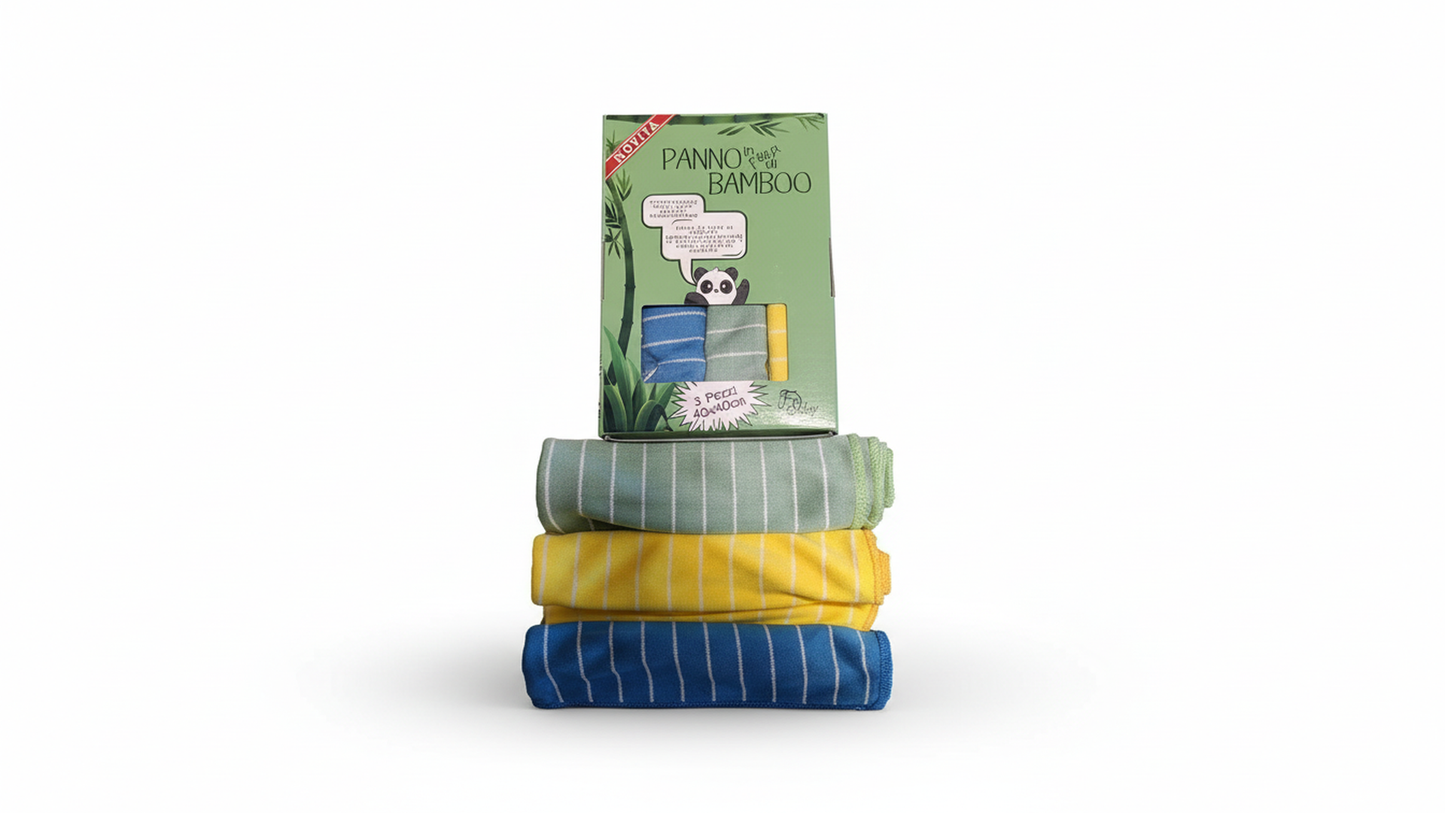 Panno pulizia in fibra naturale di Bambù 350g 40x40cm, ottimi per la pulizia della casa, mobili, vetri, cucina, bagno 3 Pezzi e 1 Panno 18x14 in Omaggio per occhiali e cellulare