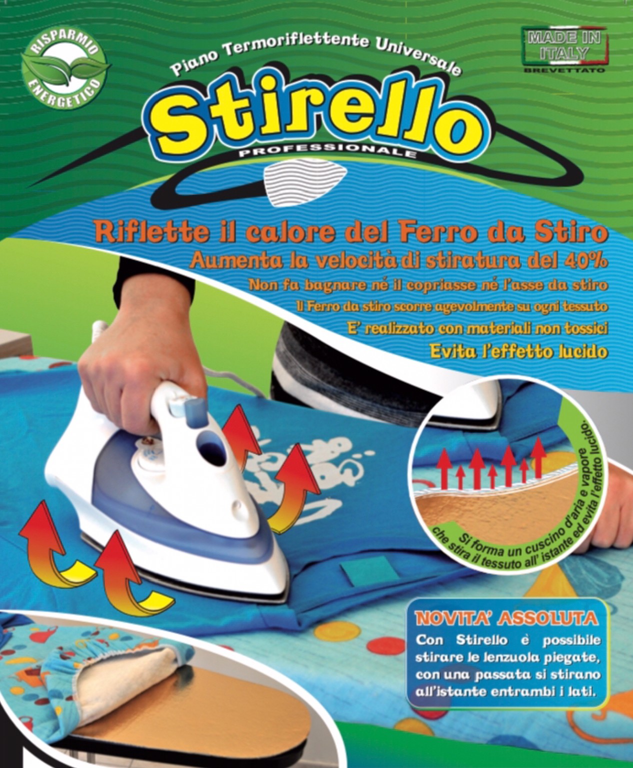 STIRELLO + COPRIASSE IN OMAGGIO, STIRAFACILE, PIANO TERMORIFLETTENTE  UNIVERSALE